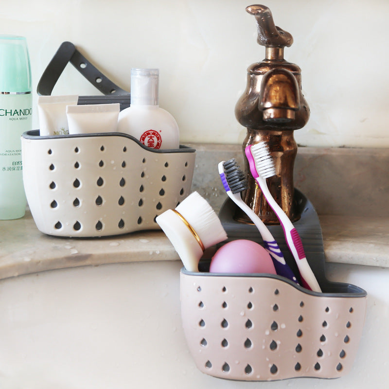 Plastic Kitchen Sink Storage Rack - TPR Rubber, 15x5x8.5cm, Light Blue/Pink/Beige