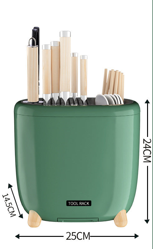 Mini Sterilization Knife Holder - Compact Tableware Storage, Plastic, White/Green