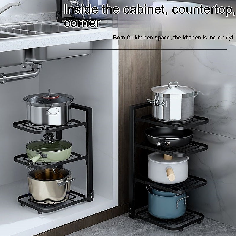 Stable Pot Storage Organizer - Iron Material, Punch-Free Installation, Various Layers
