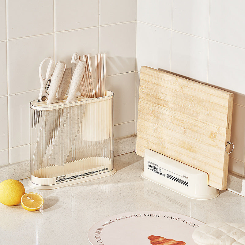 Multifunctional Cream Style Kitchen Storage - Knife Holder, Pot Lid Holder, Integrated Frame, Plastic