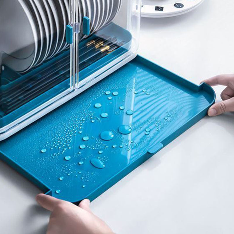 Simple Household Kitchen Dish Storage Box - Large Single-Layer, Blue, Plastic, Drain Function
